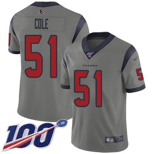 Houston Texans Limited Gray Men Dylan Cole Jersey NFL Football #51 100th Season Inverted Legend